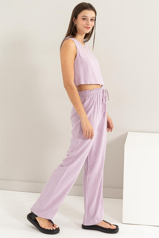 D-Linen Blended Top and Pants Set-Charmful Clothing Boutique