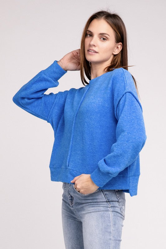 Brushed Melange Hacci Hi-Low Hem Sweater-Charmful Clothing Boutique