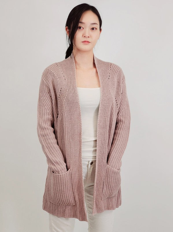 Open Front Waffle Knit Sweater Cardigan w/ Pocket-Charmful Clothing Boutique