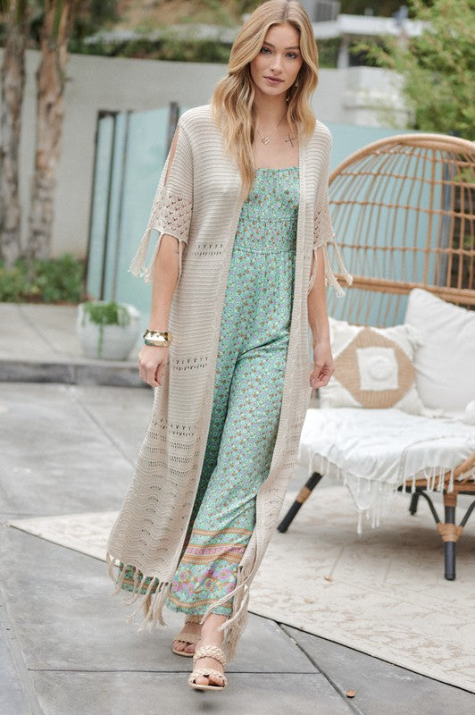 Solid Long Cardigan With Fringe-Charmful Clothing Boutique