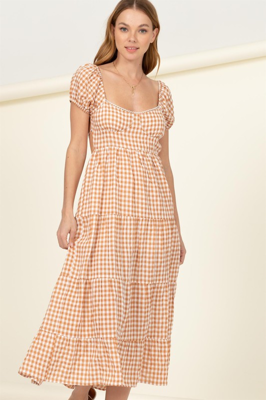 Somewhere to Go Tie-Back Gingham Print Maxi Dress-Charmful Clothing Boutique