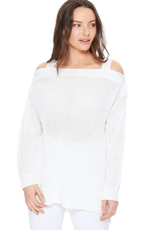 Off Shoulder Loose Over Sized Fit Sweater Knit Top-Charmful Clothing Boutique