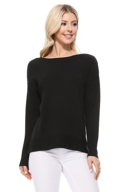 Silky Soft Rayon Stretch Boat Neck Sweater Top-Charmful Clothing Boutique