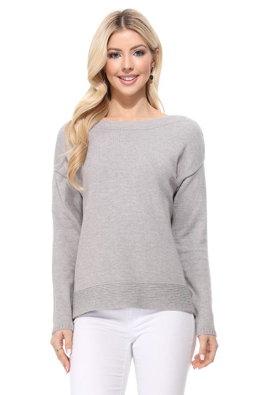 Silky Soft Rayon Stretch Boat Neck Sweater Top-Charmful Clothing Boutique