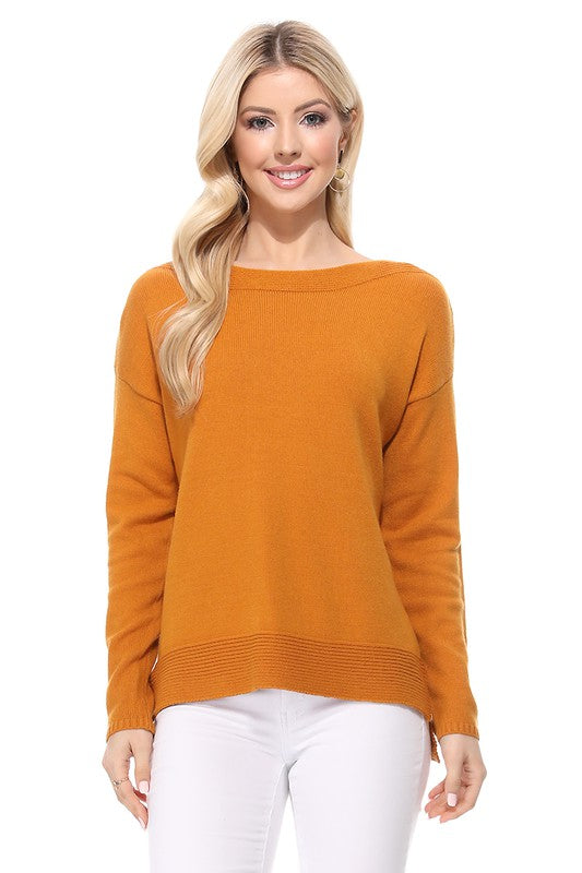 Silky Soft Rayon Stretch Boat Neck Sweater Top-Charmful Clothing Boutique