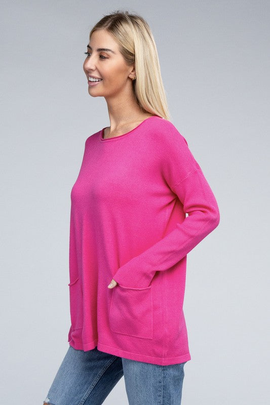 Viscose Front Pockets Sweater-Charmful Clothing Boutique