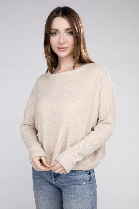 Ribbed Dolman Long Sleeve Sweater-Charmful Clothing Boutique