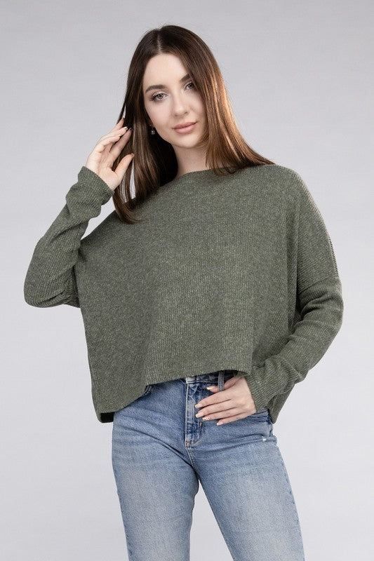 Ribbed Dolman Long Sleeve Sweater-Charmful Clothing Boutique