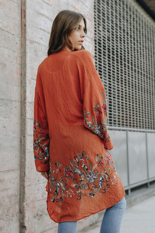 Long Floral Kimono Cardigan-Charmful Clothing Boutique