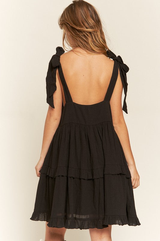 Square neck ruffle dress-Charmful Clothing Boutique