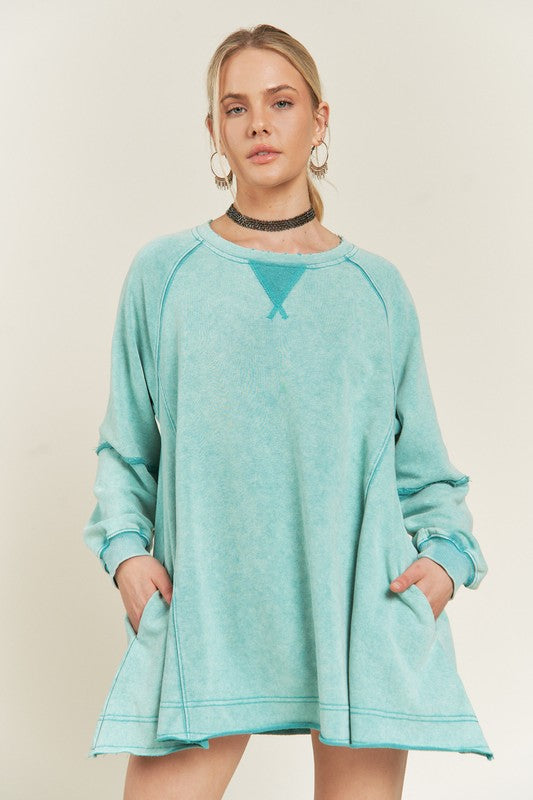 COLORWASH TUNIC SWEATSHIRT-Charmful Clothing Boutique