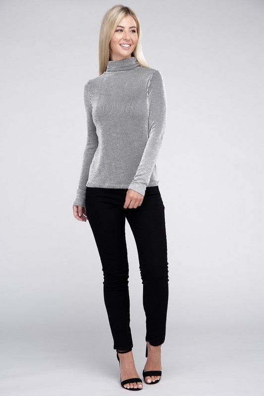 Ribbed Turtle Neck Long Sleeve Top-Charmful Clothing Boutique