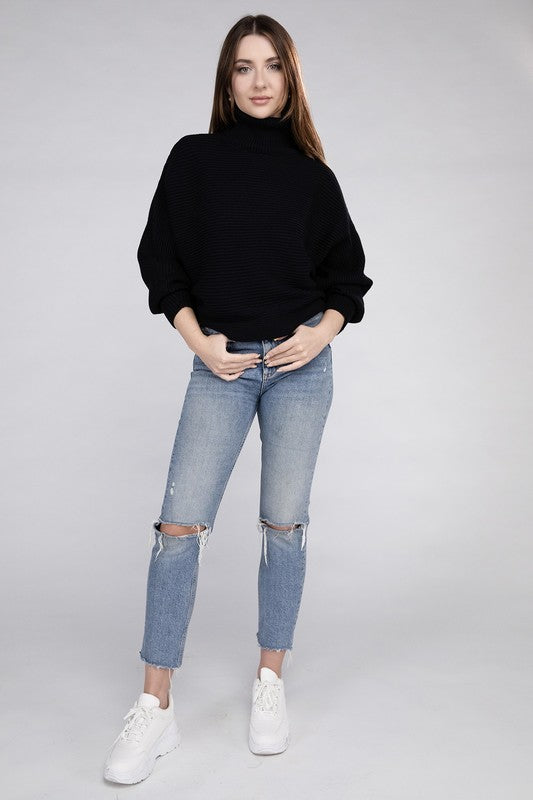 Viscose Dolman Sleeve Turtleneck Sweater-Charmful Clothing Boutique