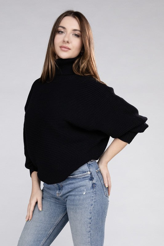 Viscose Dolman Sleeve Turtleneck Sweater-Charmful Clothing Boutique