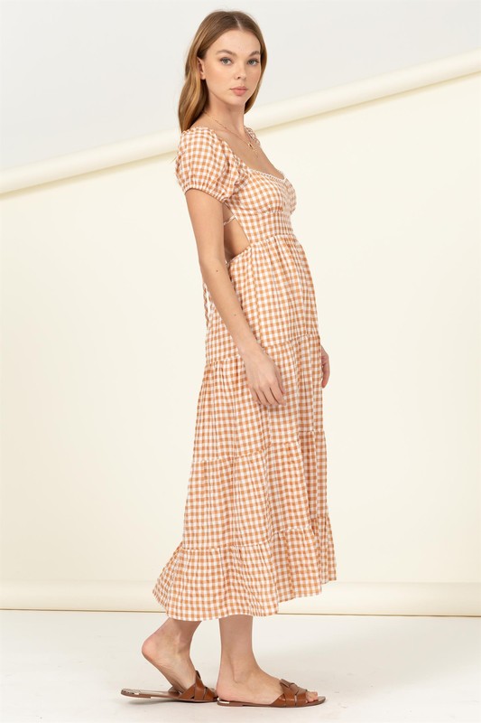 Somewhere to Go Tie-Back Gingham Print Maxi Dress-Charmful Clothing Boutique