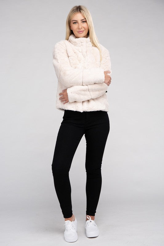 Fluffy Zip-Up Sweater Jacket-Charmful Clothing Boutique