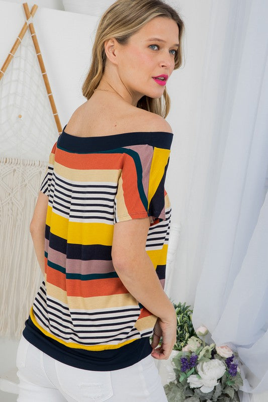 STRIPE OFFSHOULDER TOP-Charmful Clothing Boutique