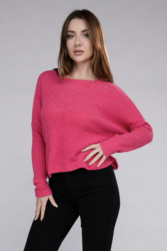 Ribbed Dolman Long Sleeve Sweater-Charmful Clothing Boutique