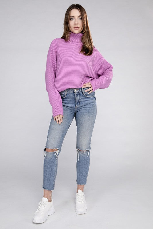 Viscose Dolman Sleeve Turtleneck Sweater-Charmful Clothing Boutique