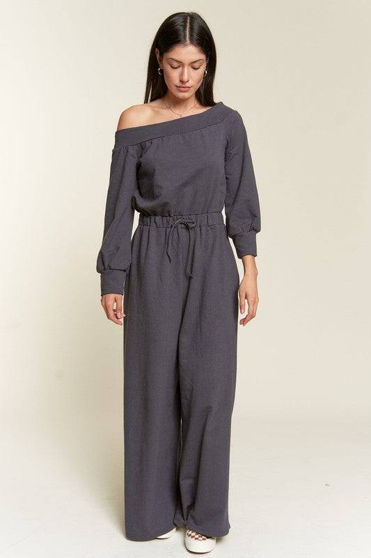 ONE SHOULDER TERRY JUMPSUIT-Charmful Clothing Boutique