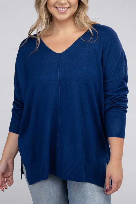 Plus Garment Dyed Front Seam Sweater-Charmful Clothing Boutique