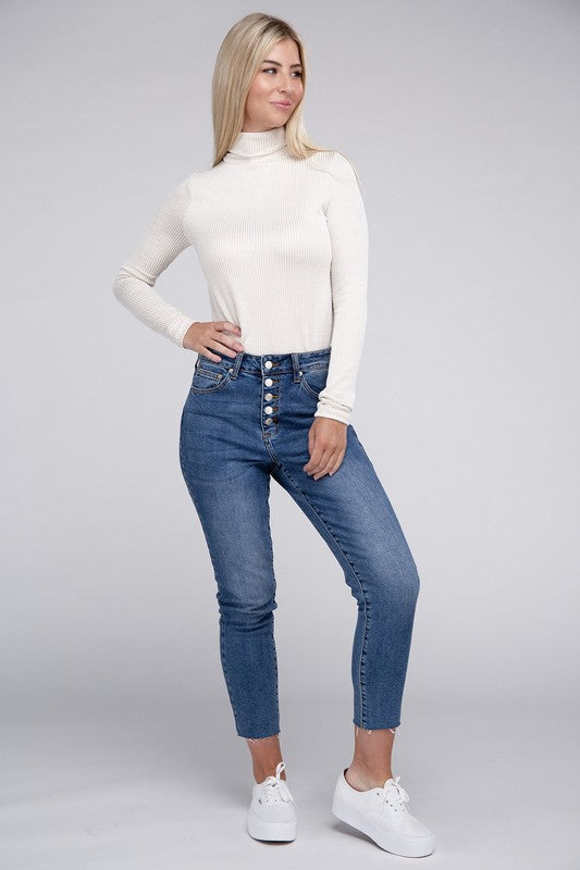 Ribbed Turtle Neck Long Sleeve Top-Charmful Clothing Boutique