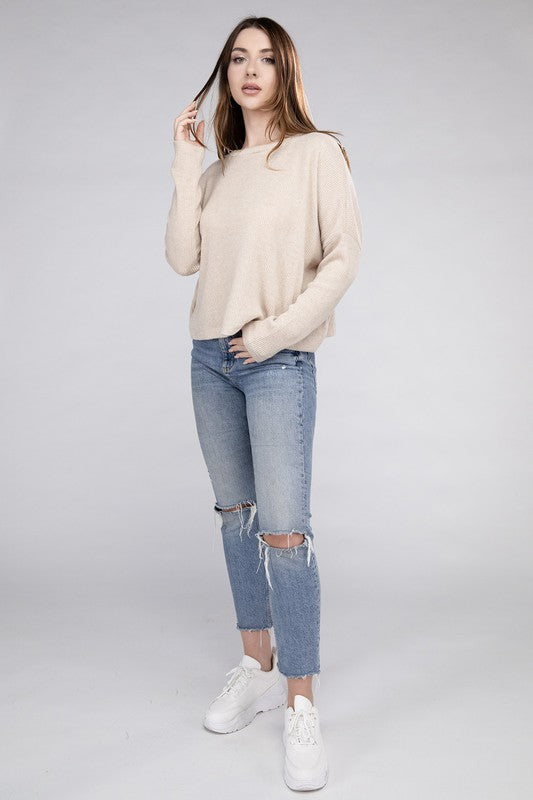 Ribbed Dolman Long Sleeve Sweater-Charmful Clothing Boutique