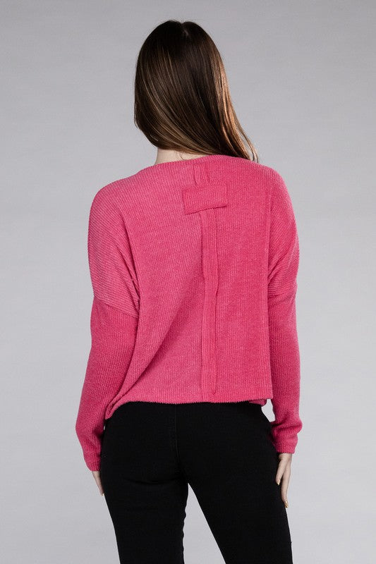 Ribbed Dolman Long Sleeve Sweater-Charmful Clothing Boutique