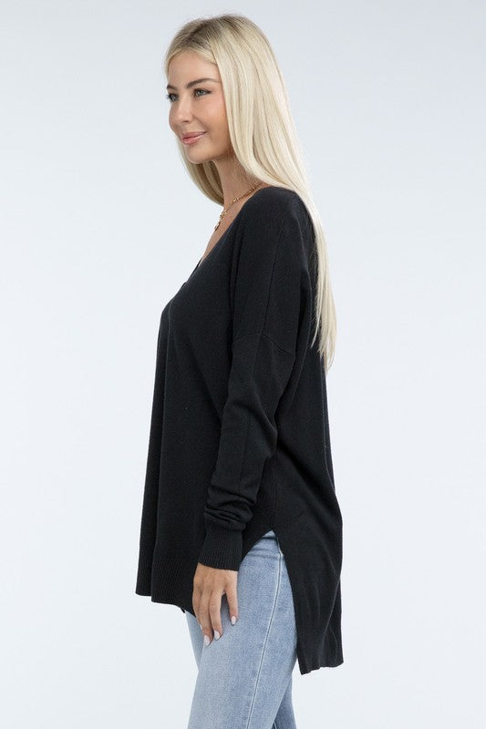 Hi-Low Hem Front Seam Sweater-Charmful Clothing Boutique