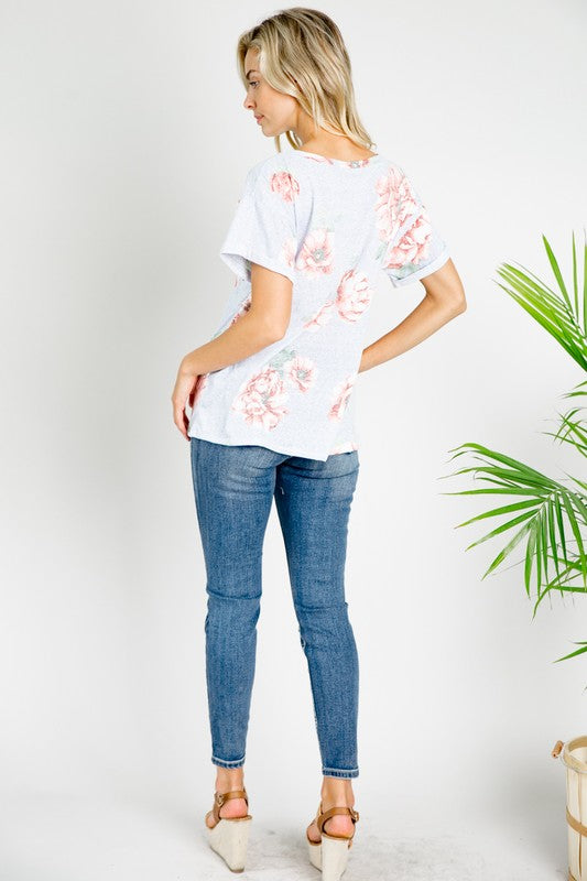 PLUS TRIBLEND FLORAL V NECK TOP-Charmful Clothing Boutique