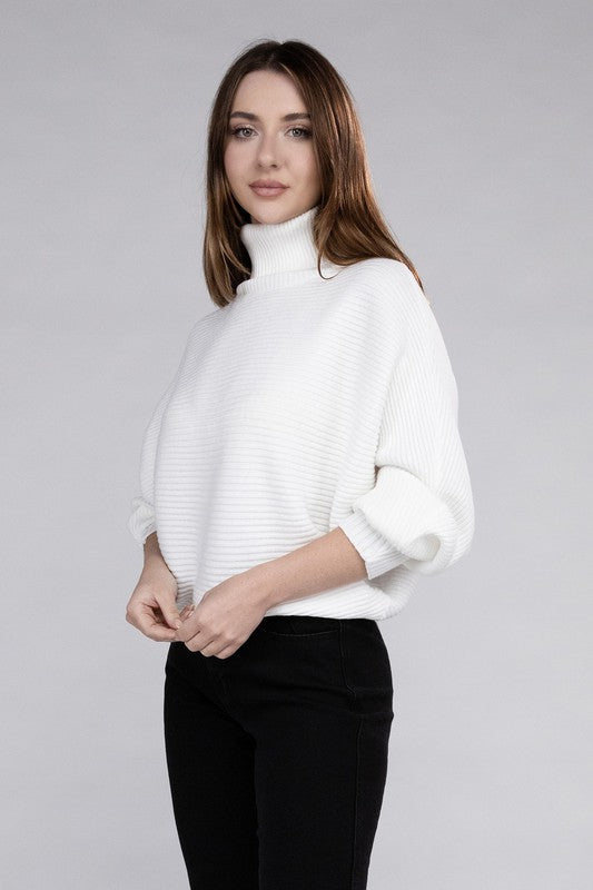 Viscose Dolman Sleeve Turtleneck Sweater-Charmful Clothing Boutique