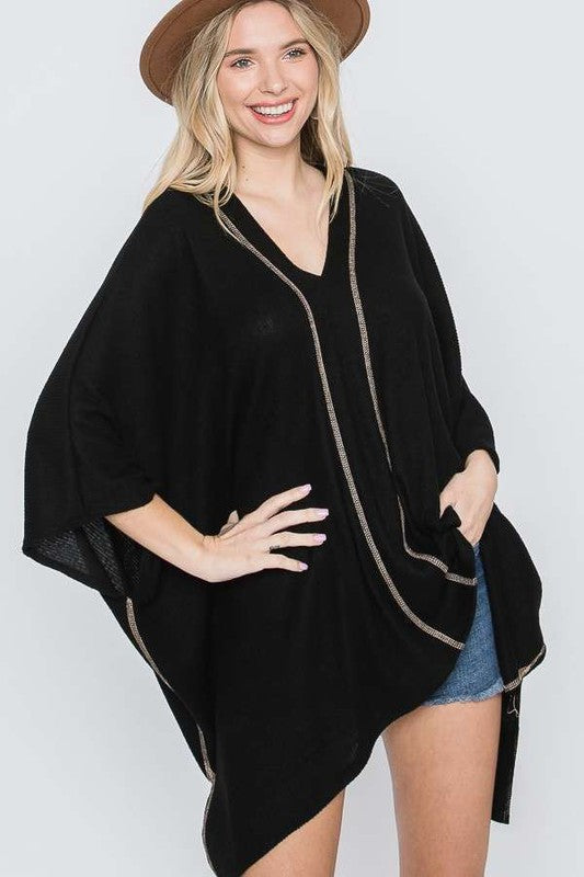 VNECK PONCHO TOP-Charmful Clothing Boutique