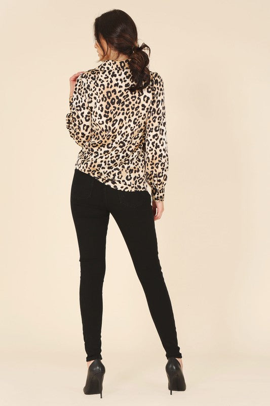 Satin leopard blouse-Charmful Clothing Boutique