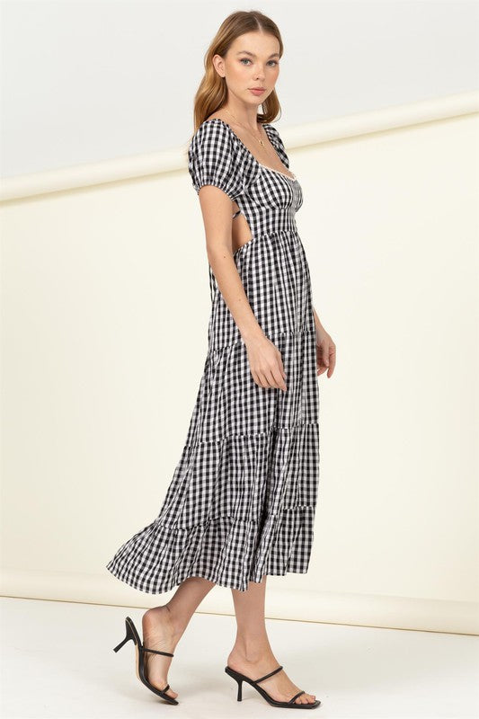 Somewhere to Go Tie-Back Gingham Print Maxi Dress-Charmful Clothing Boutique