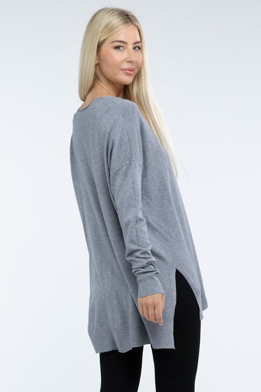 Hi-Low Hem Front Seam Sweater-Charmful Clothing Boutique