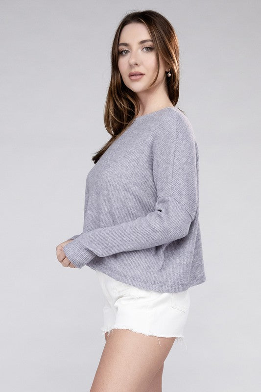 Ribbed Dolman Long Sleeve Sweater-Charmful Clothing Boutique