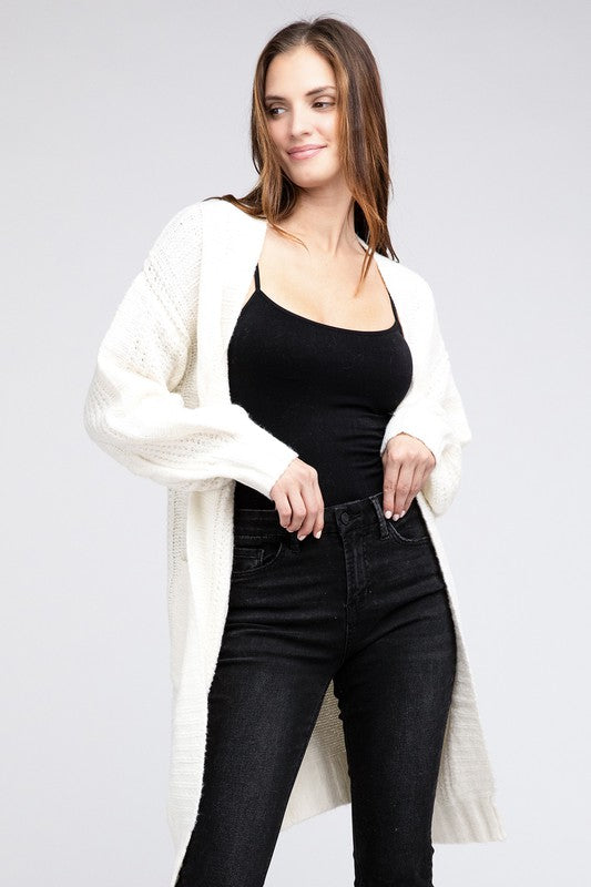 Twist Knitted Open Front Cardigan With Pockets-Charmful Clothing Boutique