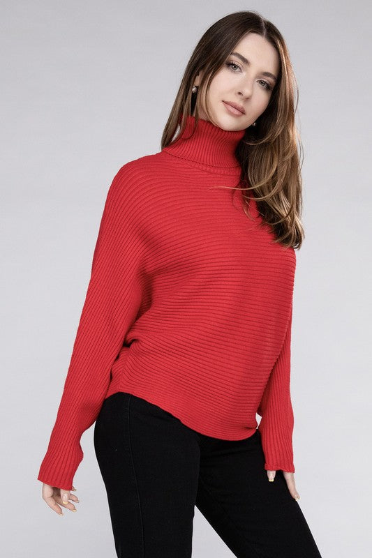 Viscose Dolman Sleeve Turtleneck Sweater-Charmful Clothing Boutique