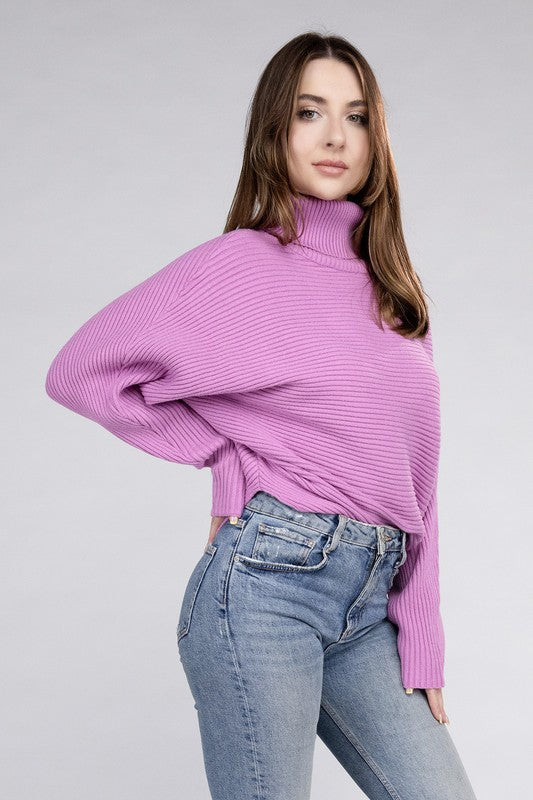 Viscose Dolman Sleeve Turtleneck Sweater-Charmful Clothing Boutique