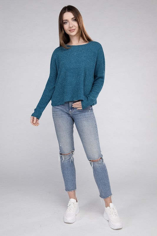 Ribbed Dolman Long Sleeve Sweater-Charmful Clothing Boutique