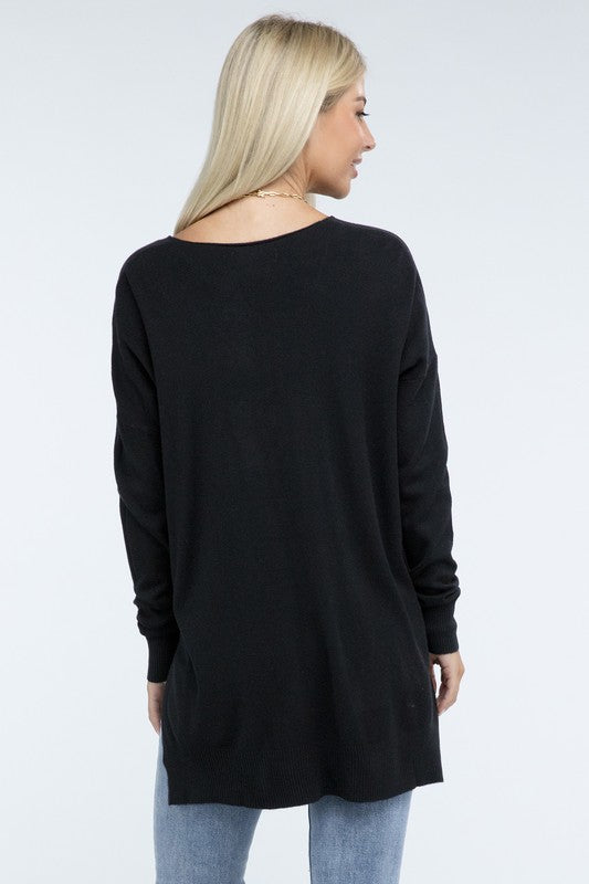 Hi-Low Hem Front Seam Sweater-Charmful Clothing Boutique