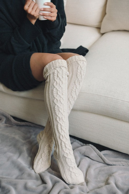 Knee High Cable Knit Socks-Charmful Clothing Boutique