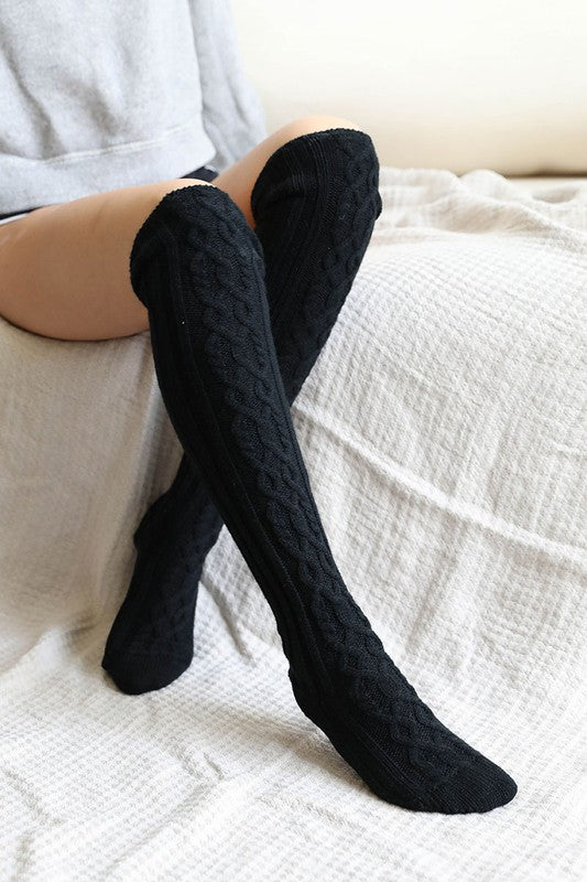 Knee High Cable Knit Socks-Charmful Clothing Boutique