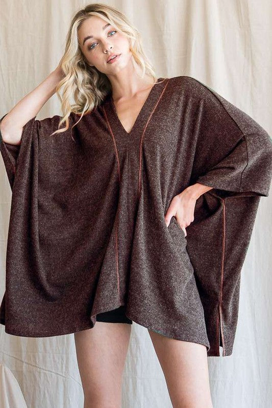 VNECK PONCHO TOP-Charmful Clothing Boutique