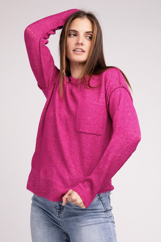 Melange Hi-Low hem Round Neck Sweater-Charmful Clothing Boutique