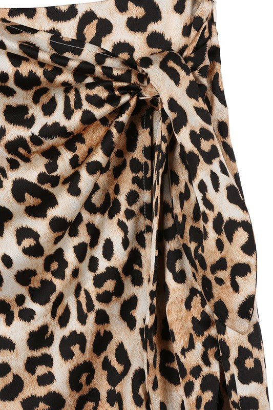 Satin leopard tie skirt-Charmful Clothing Boutique