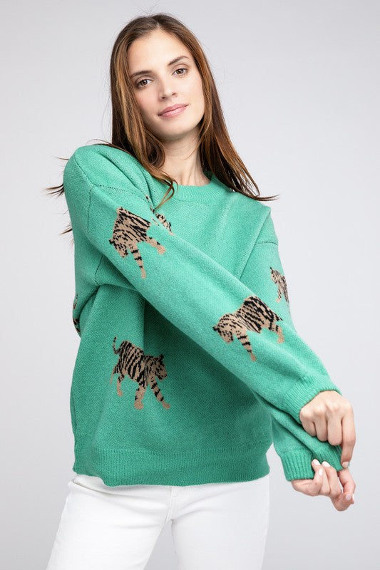 Tiger Pattern Sweater-Charmful Clothing Boutique