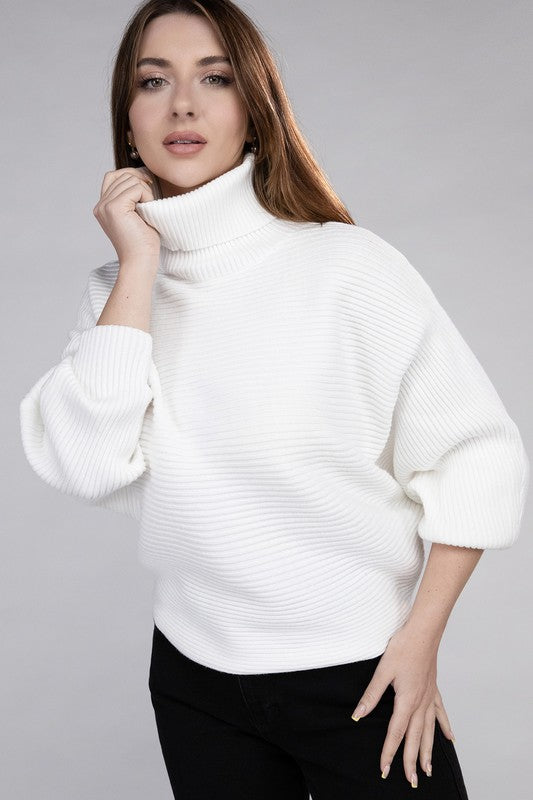 Viscose Dolman Sleeve Turtleneck Sweater-Charmful Clothing Boutique