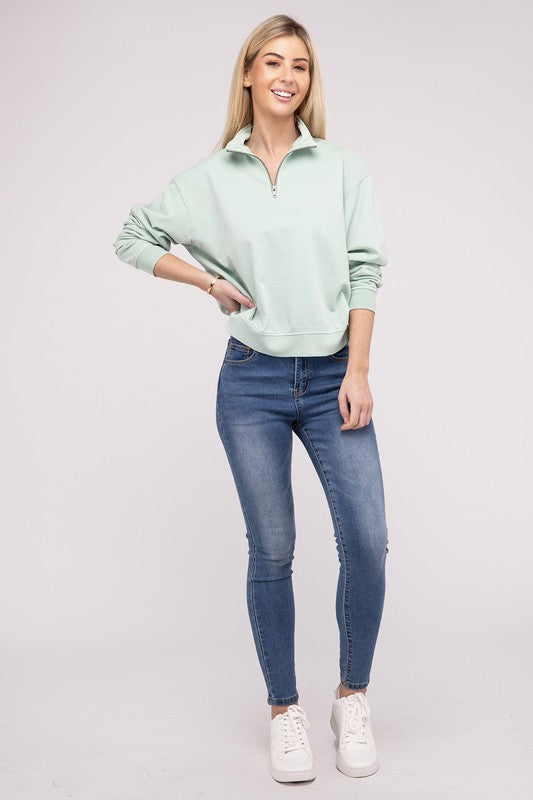 Half Zip Long Sleeve Sweatshirt-Charmful Clothing Boutique