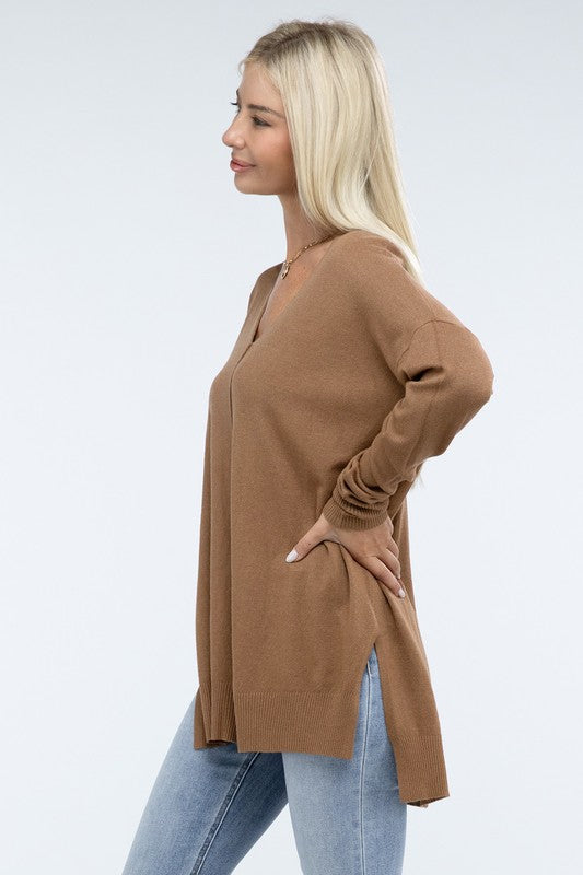 Hi-Low Hem Front Seam Sweater-Charmful Clothing Boutique